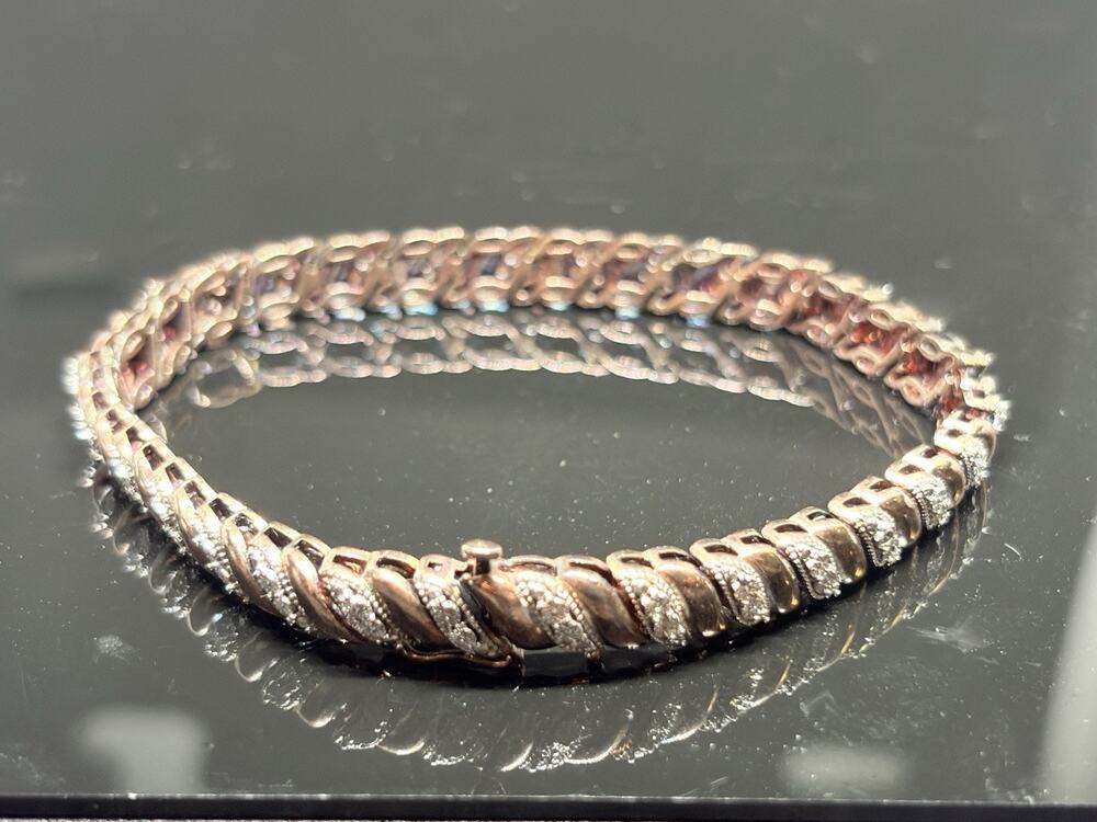 Vintage Gold Plated Sterling Silver 925 Diamond Accent Tennis Bracelet 7.5”